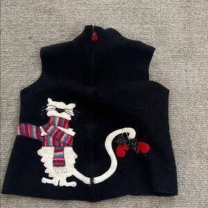 Coldwater Creek Black Sweater Vest with Cat Design